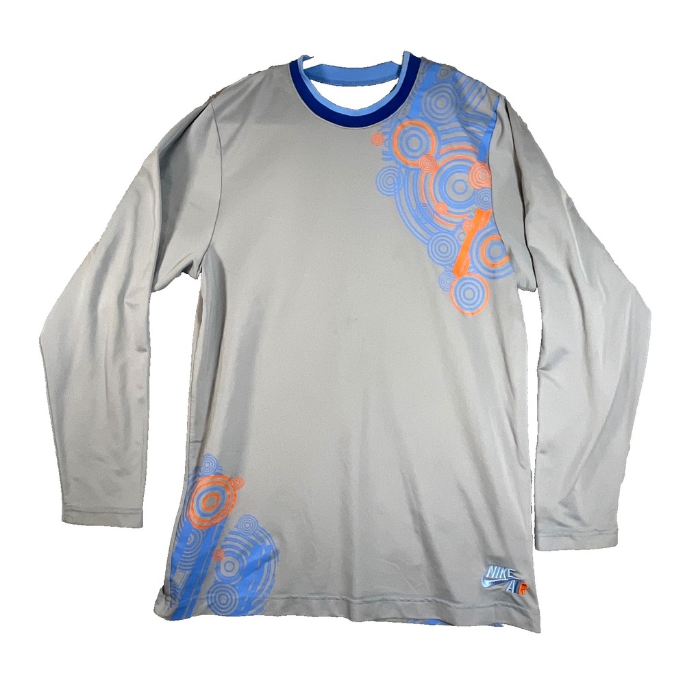 Nike Air Shirt Mens L Gray Multi‎ Logo LS Tee Athletic Crew Neck Vintage Style